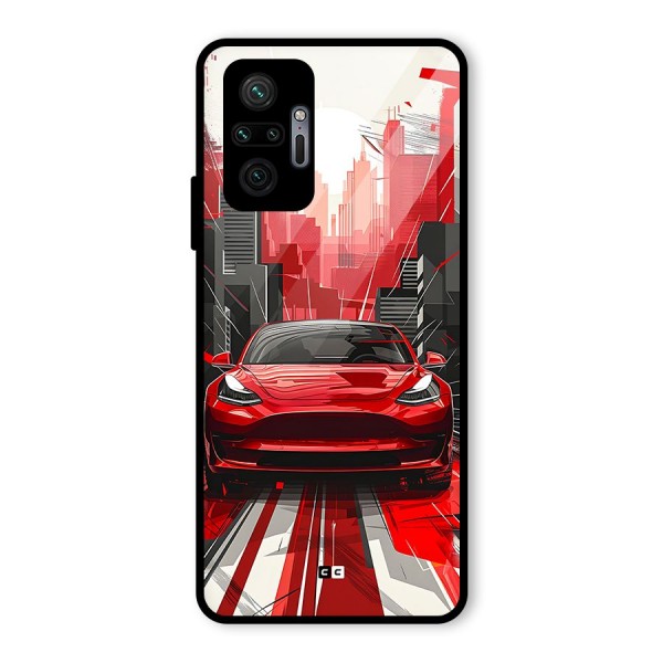 Red And Black Car Glass Back Case for Redmi Note 10 Pro Max