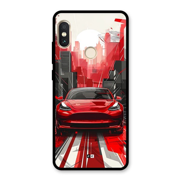 Red And Black Car Glass Back Case for Redmi Note 5 Pro