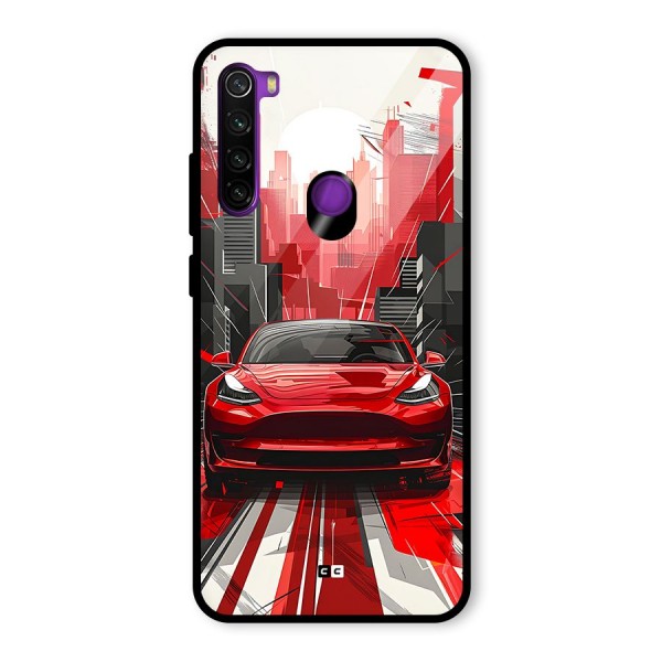 Red And Black Car Glass Back Case for Redmi Note 8