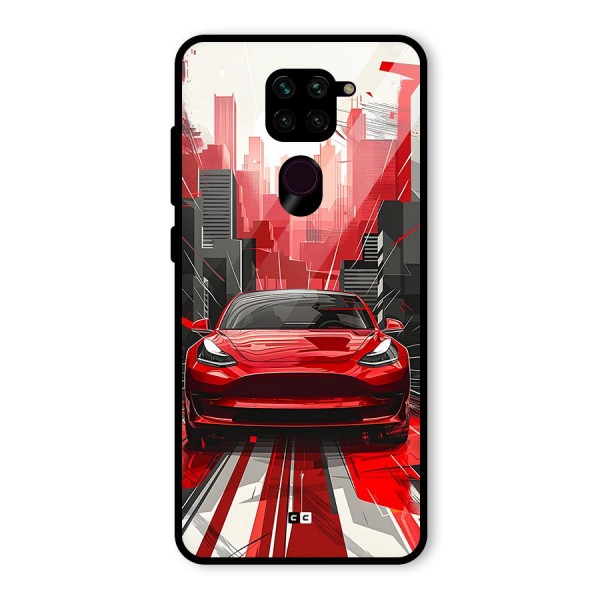 Red And Black Car Glass Back Case for Redmi Note 9