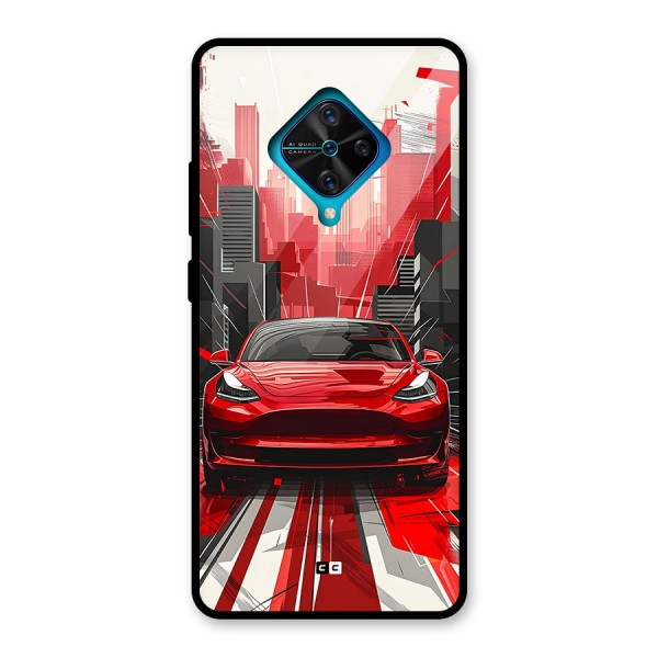 Red And Black Car Glass Back Case for Vivo S1 Pro