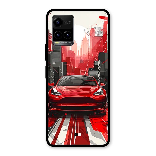 Red And Black Car Glass Back Case for Vivo Y21G