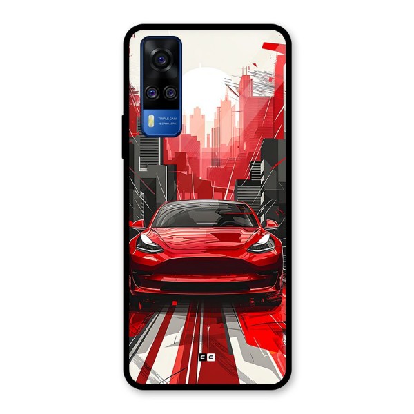 Red And Black Car Glass Back Case for Vivo Y51A