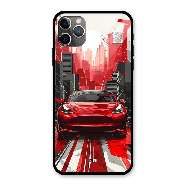Red And Black Car Glass Back Case for iPhone 11 Pro Max