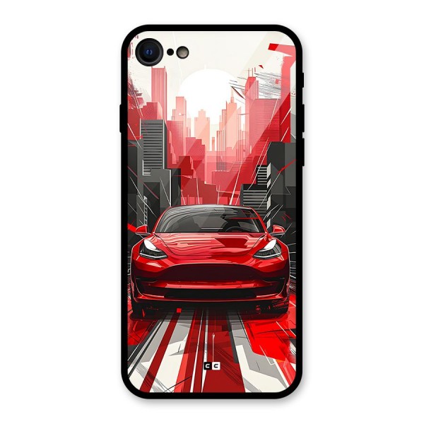 Red And Black Car Glass Back Case for iPhone SE 2022