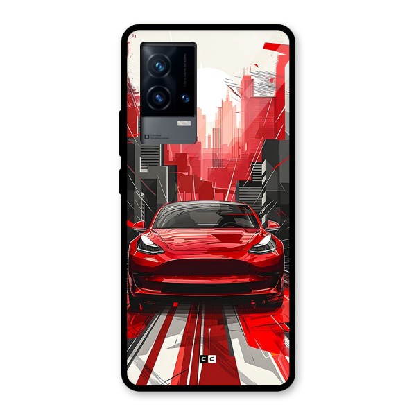 Red And Black Car Glass Back Case for iQOO 9 5G