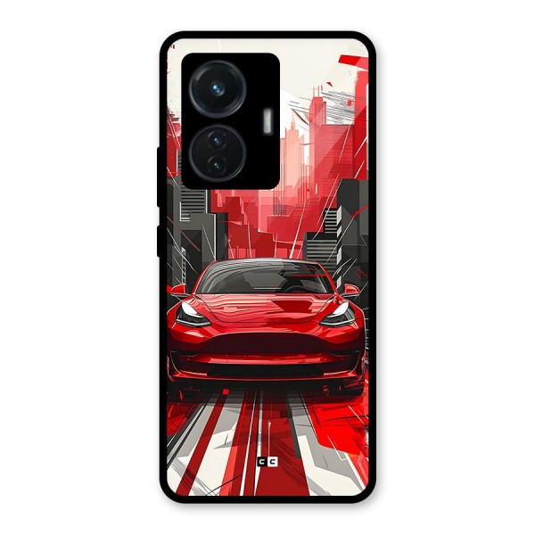 Red And Black Car Glass Back Case for iQOO Z6 44W