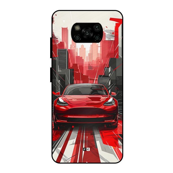 Red And Black Car Metal Back Case for Poco X3