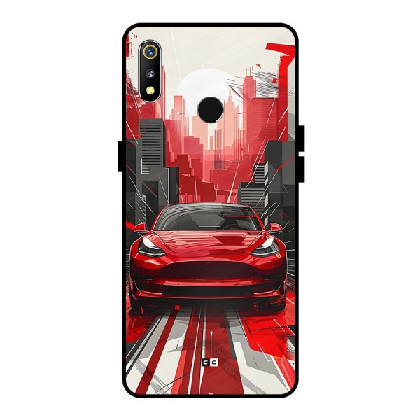 Red And Black Car Metal Back Case for Realme 3