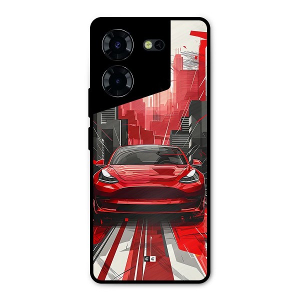 Red And Black Car Metal Back Case for Tecno Pova 5 Pro 5G
