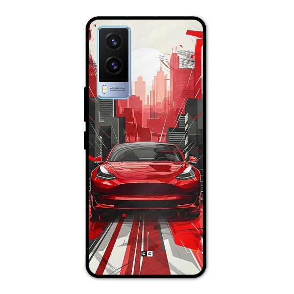 Red And Black Car Metal Back Case for Vivo V21e 5G
