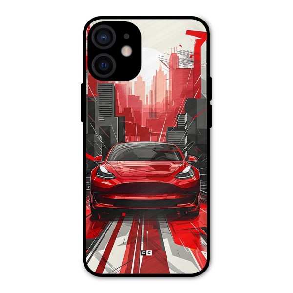 Red And Black Car Metal Back Case for iPhone 12 Mini