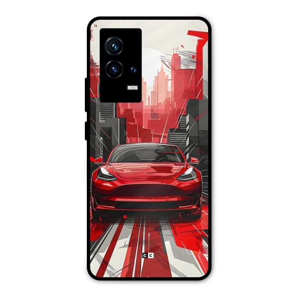 Red And Black Car Metal Back Case for iQOO 9 5G