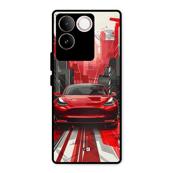 Red And Black Car Metal Back Case for iQOO Z7 Pro