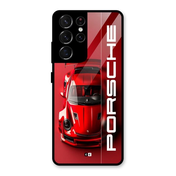 Red Porsche Glass Back Case for Galaxy S21 Ultra 5G
