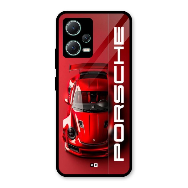Red Porsche Glass Back Case for Poco X5