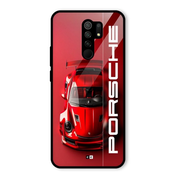 Red Porsche Glass Back Case for Redmi 9 Prime