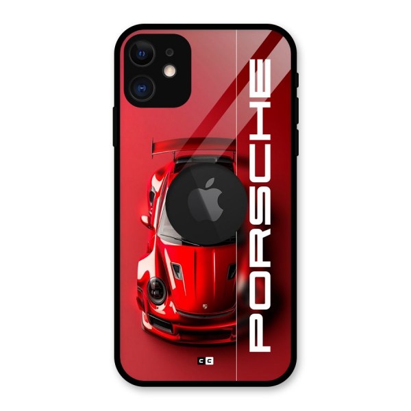 Red Porsche Glass Back Case for iPhone 11 Logo Cut