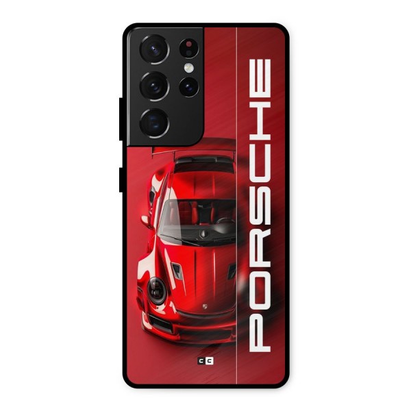 Red Porsche Metal Back Case for Galaxy S21 Ultra 5G