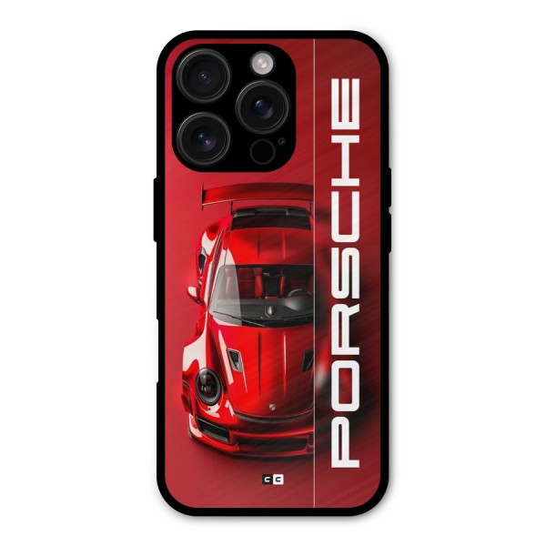 Red Porsche Metal Back Case for iPhone 16 Pro