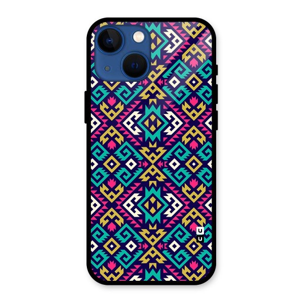 Retro Geometric Pattern Glass Back Case for iPhone 13 Mini