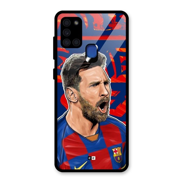 Roaring Soccer Star Glass Back Case for Galaxy A21s
