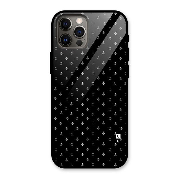 Seamless Small Anchors Pattern Glass Back Case for iPhone 12 Pro