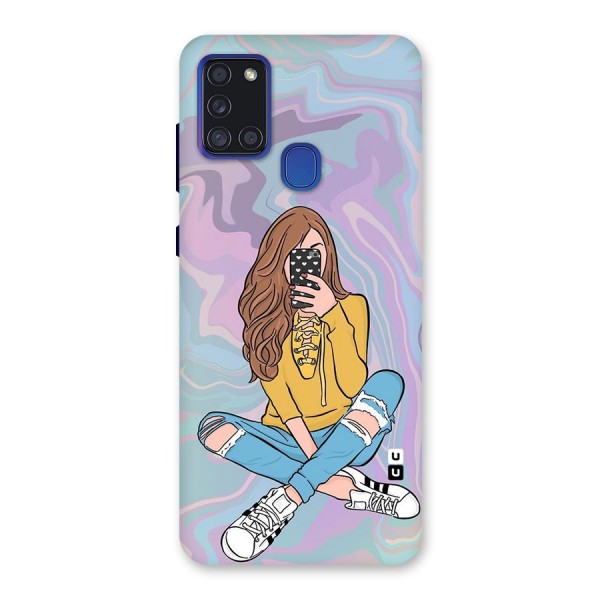 Selfie Girl Illustration Back Case for Galaxy A21s