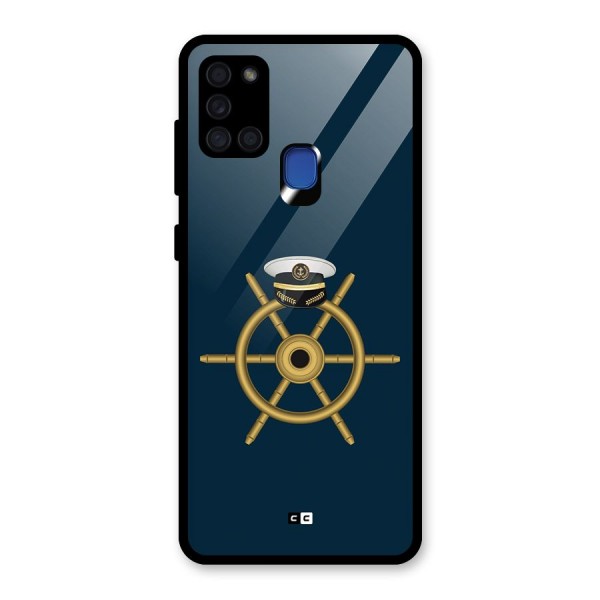 Ship Wheel And Cap Glass Back Case for Galaxy A21s