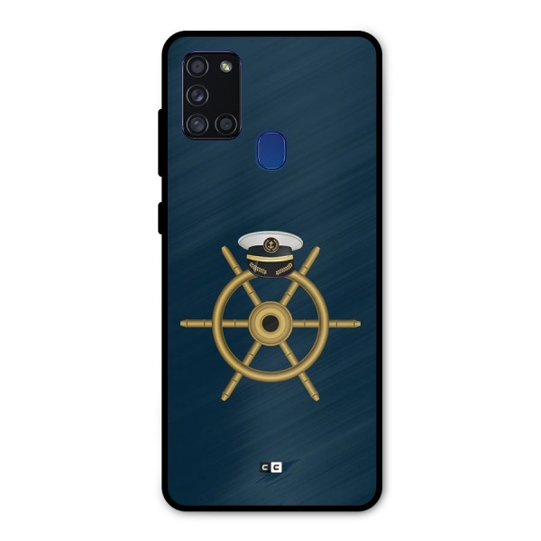 Ship Wheel And Cap Metal Back Case for Galaxy A21s