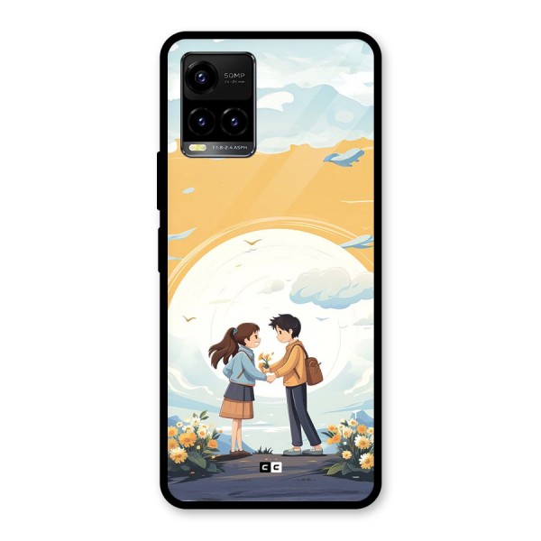 Teenage Anime Couple Glass Back Case for Vivo Y33s