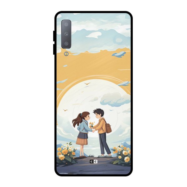 Teenage Anime Couple Metal Back Case for Galaxy A7 (2018)