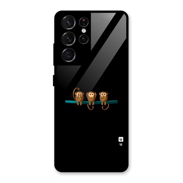 Three Cute Monkeys Glass Back Case for Galaxy S21 Ultra 5G