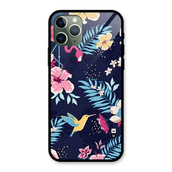 Tropical Flamingo Pattern Glass Back Case for iPhone 11 Pro