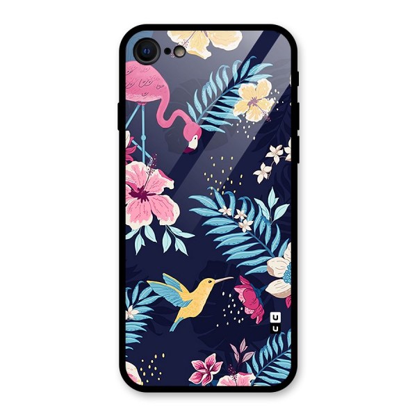 Tropical Flamingo Pattern Glass Back Case for iPhone SE 2022