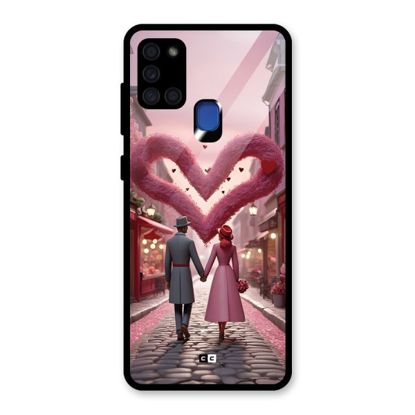 Valetines Couple Walking Glass Back Case for Galaxy A21s