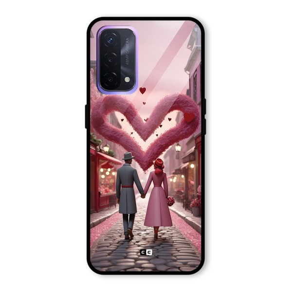 Valetines Couple Walking Glass Back Case for Oppo A74 5G