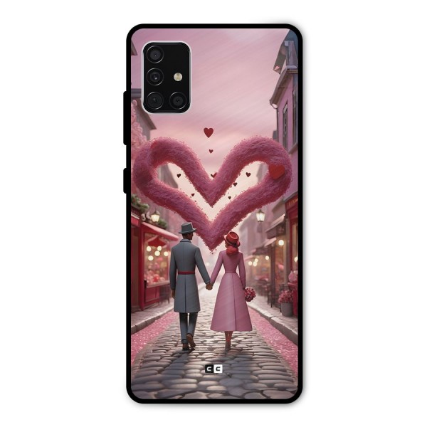 Valetines Couple Walking Metal Back Case for Galaxy A51
