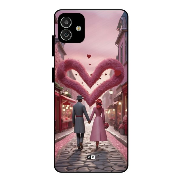 Valetines Couple Walking Metal Back Case for Galaxy M13 5G