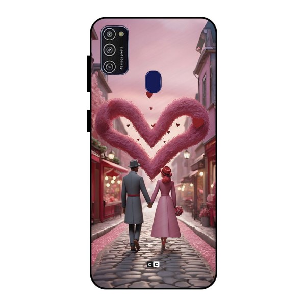 Valetines Couple Walking Metal Back Case for Galaxy M30s