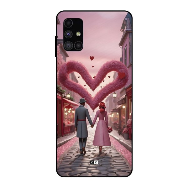 Valetines Couple Walking Metal Back Case for Galaxy M51