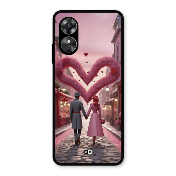 Valetines Couple Walking Metal Back Case for Oppo A17