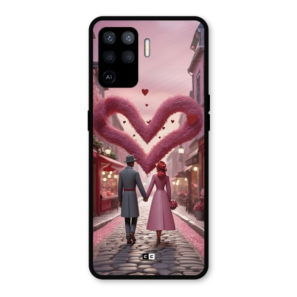Valetines Couple Walking Metal Back Case for Oppo F19 Pro