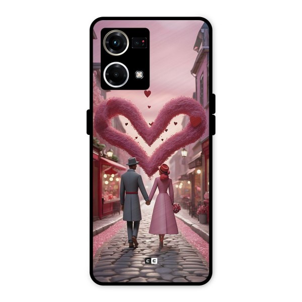 Valetines Couple Walking Metal Back Case for Oppo F21 Pro 4G