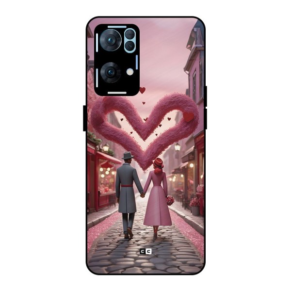 Valetines Couple Walking Metal Back Case for Oppo Reno7 Pro 5G