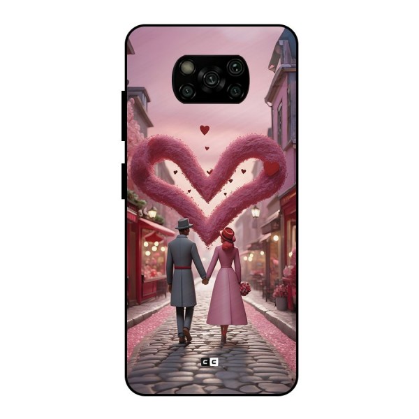 Valetines Couple Walking Metal Back Case for Poco X3