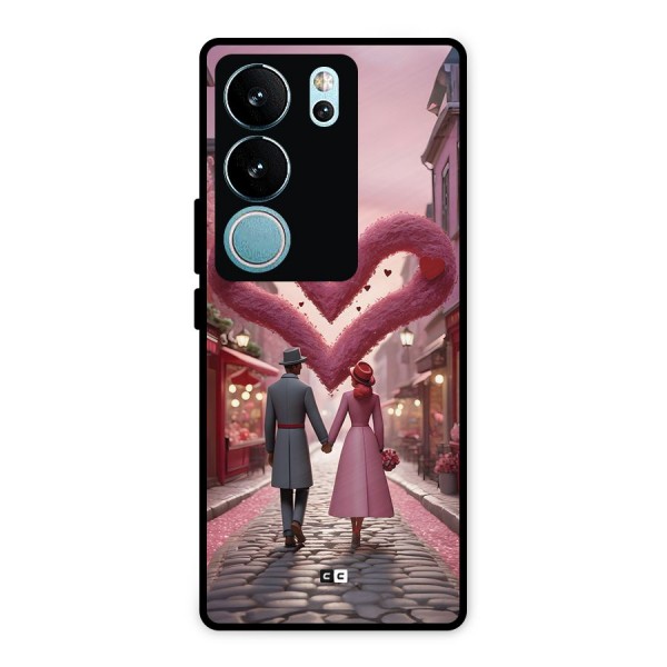 Valetines Couple Walking Metal Back Case for Vivo V29