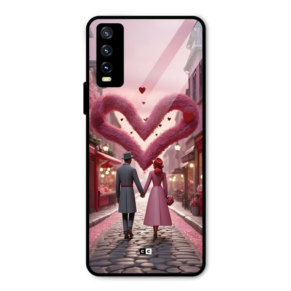 Valetines Couple Walking Metal Back Case for Vivo Y20i