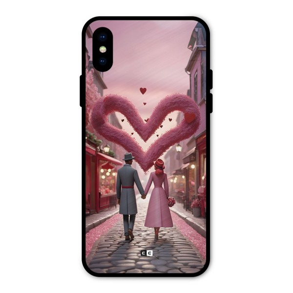 Valetines Couple Walking Metal Back Case for iPhone XS