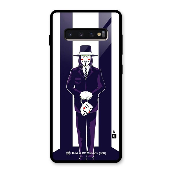 Vendetta Gentleman Holding Mask Illustration Glass Back Case for Galaxy S10 Plus